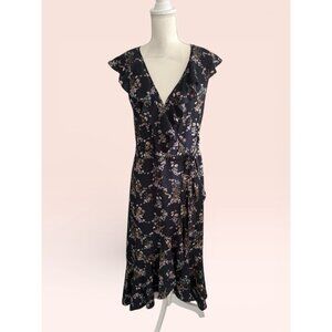 MAX STUDIO Navy Blue Floral Wrap Dress Size Large